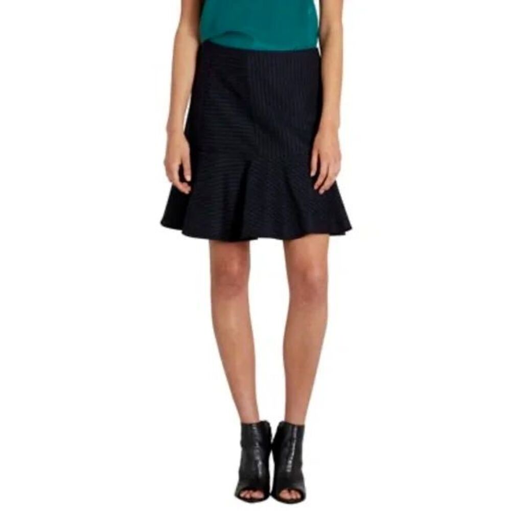 Joie Iveta Black Pinstripe Flare Hem Tulip Mini Skirt Medium